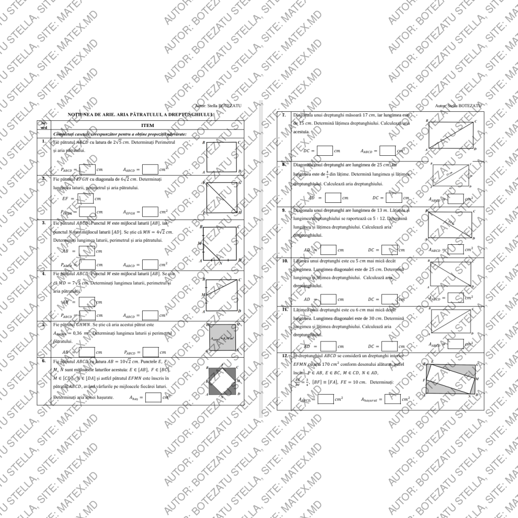 Noțiune de arie. Aria pătratului. Aria dreptunghiului(Clasa 9)