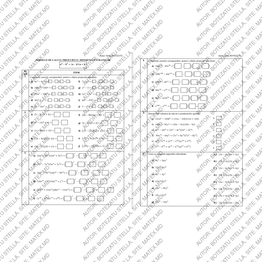 Formule de calcul prescurtat. Diferența pătratelor(Clasa 7)