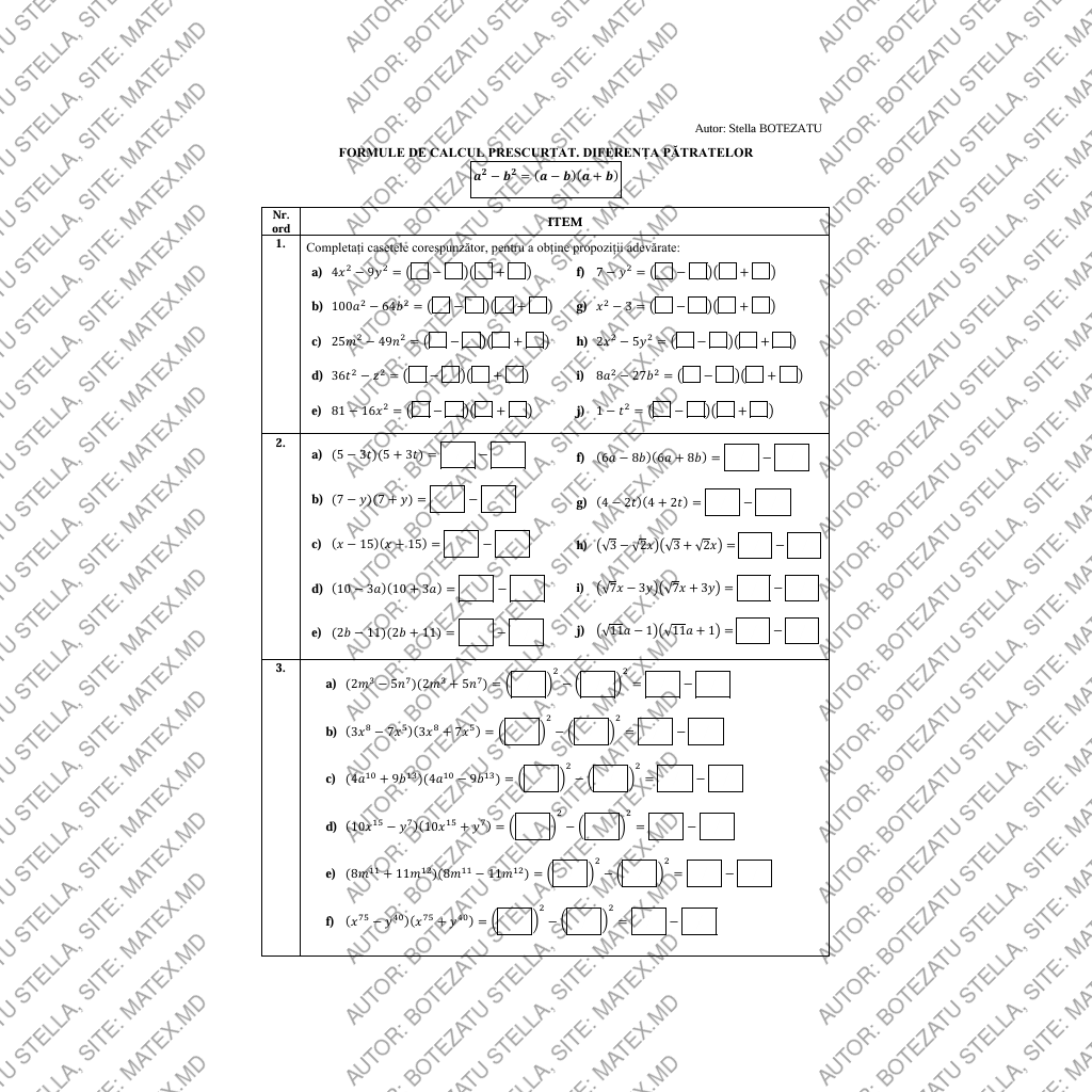 Formule de calcul prescurtat. Diferența pătratelor(Clasa 7) - imagine 2