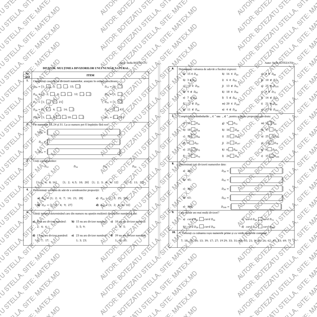 Divizor. Mulţimea divizorilor unui număr natural.(Clasa 5)