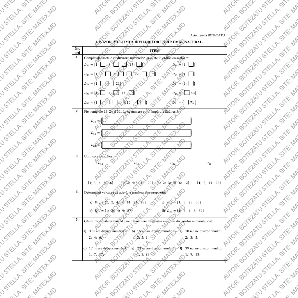 Divizor. Mulţimea divizorilor unui număr natural.(Clasa 5) - imagine 2