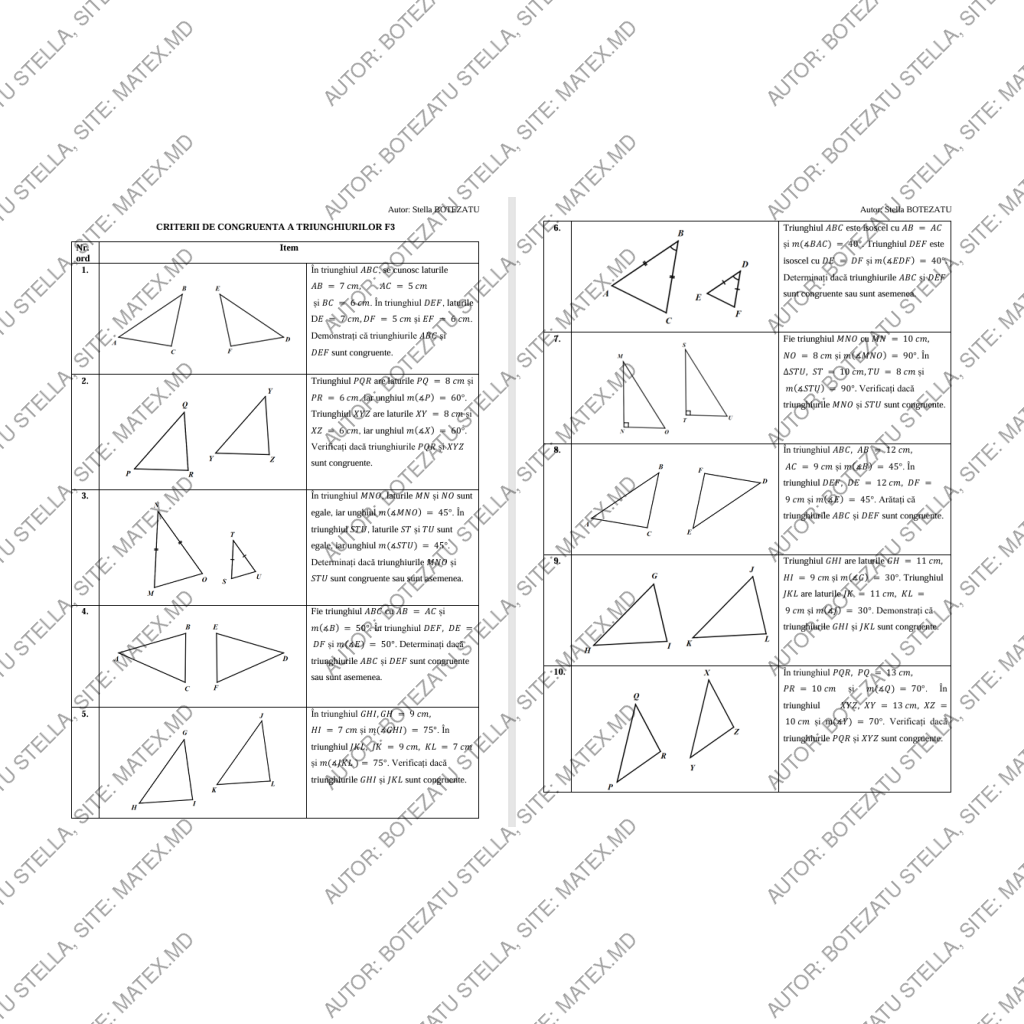 Criterii de congruentă a triunghiurilor(Clasa 7)